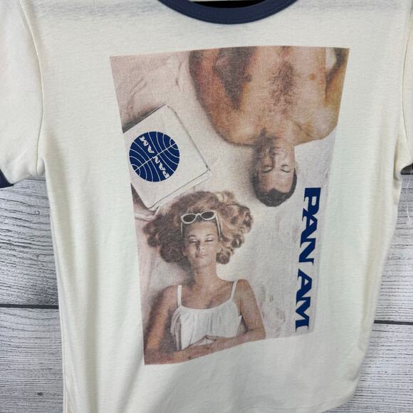 Pan American Women's Cream & Blue Graphic Short Sleeve Tee Size Large - Picture 3 of 6